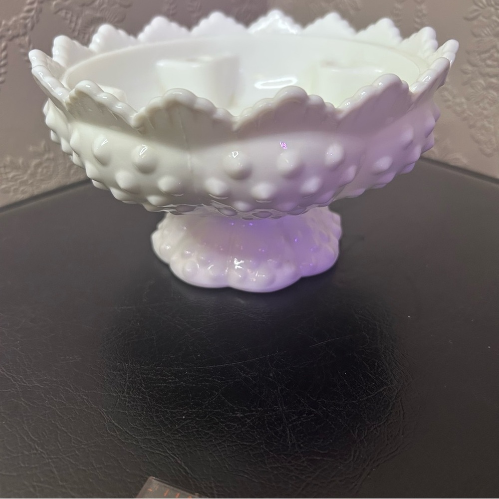 Vintage Fenton Footed HOBNAIL WHITE MILK GLASS 6 Candle Holder Bowl Centerpiece - Picture 4 of 8